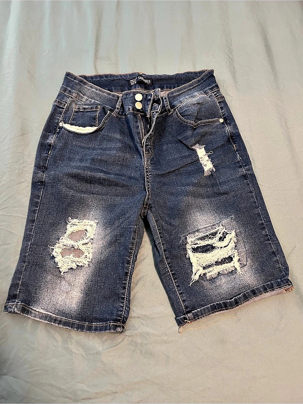 Sandpiper Denim Bermuda Shorts Distressed Waist 16